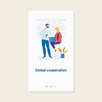 Global business. Global cooperation. Businesspersons work together Business concept illustration.