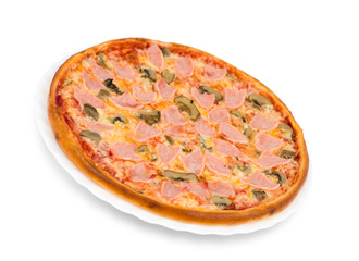 pizza with ham and mushrooms