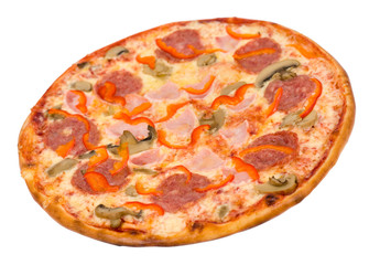 pizza with bacon, peperoni and mushrooms