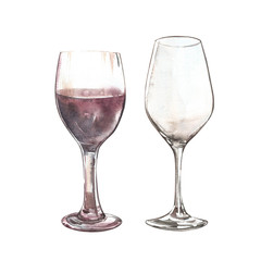 Set of Sketch of wineglasses. Isolated on white background. Hand drawn watercolor illustration.