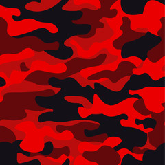 Camouflage militaire achtergrond. Camo heldere rode print texture - vectorillustratie. Abstracte patroon naadloos. Klassieke camouflageprint in kledingstijl.