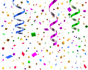 Streamers and confetti background 3d illustration