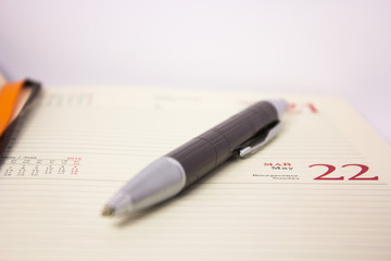 pen on a diary close up