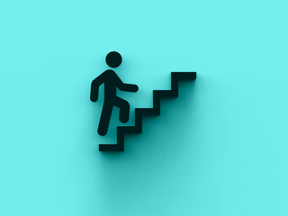 A man's icon is climbing up the stairs 3D illustration render