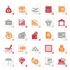 Stylized Bank, business and finance icons - vector icon set