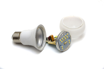 broken light bulb on white natural background