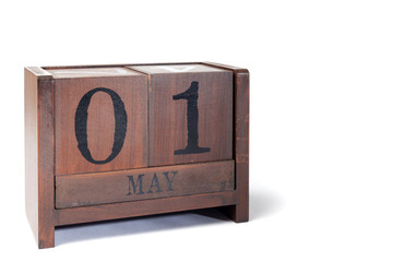 Wooden Perpetual Calendar set to May 1st, Mayday