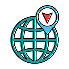 earth planet sphere with location pin vector illustration design