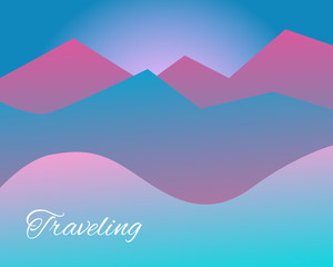 Vector puple and blue gradient landscape with mountain for card, website, animation, background