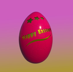 Shiny red textured Easter egg on colorful gradient yellow-magenta background 3D illustration. Collection.