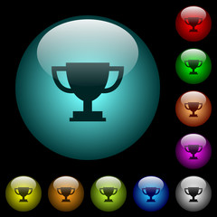 Trophy cup icons in color illuminated glass buttons