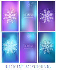 Set of Gradient vector backgrounds -  with snowflake and vertical lines for website,  presentation, mobile app