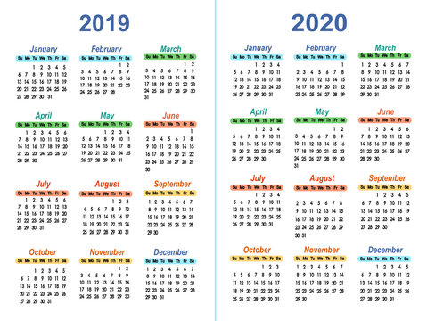 Template vector calendars 2019 - 2020