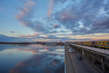 Fototapeta premium Kyiv Metro bridge in the evening