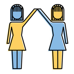 businesswomen with raised arms triumph success vector illustration