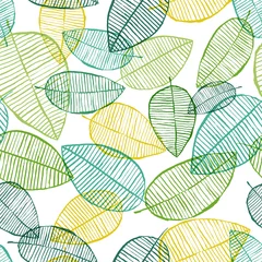 Behang Vector naadloze overzicht verlaat patroon. Groene en witte lente achtergrond. Scandinavisch design voor mode textielprint © Betelgejze