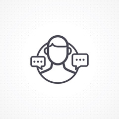 Forum icon. Help or support center. Vector man and speech bubble symbol of communication. Modern flat line icon for business, forum, support. Vector illustration