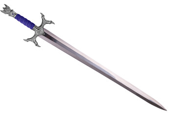 Sword disposed by diagonal, isolated on white background.