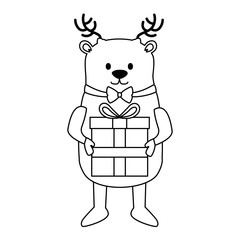 cute reindeer with gift christmas character vector illustration design