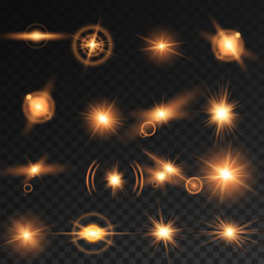 Transparent light effect, Lens flares with streaking distortion Shining Collection. Vector illustration