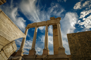 Epic shot of the Roman theater of Plovdiv, Bulgaria, one of the worlds best-preserved theatres against a deep blue sky. Plovdiv will be the European Capital of Culture in 2019