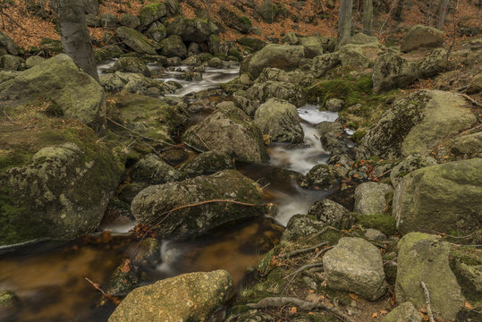 Cerny creek in Jizerske mountains in dark day