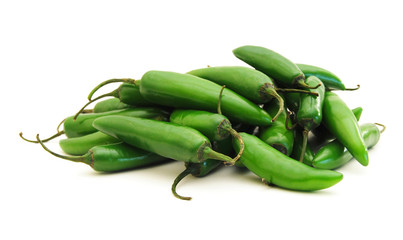Hot green pepper on white background, close up