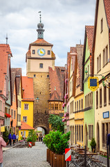Naklejka premium Beautiful streets in Rothenburg ob der Tauber with traditional German houses, Bavaria, Germany