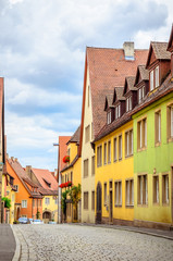Obraz premium Beautiful streets in Rothenburg ob der Tauber with traditional German houses, Bavaria, Germany