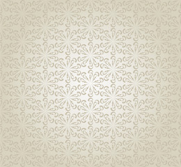 Silver wallpaper. Modern background, flower pattern. Retro style. Silver and gray color. Vector