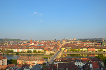 Fototapeta na wymiar View of the city of Würzburg (Wurzburg) in Germany. City is consider the start point of the Romantic Road (from Wurzburg to Fussen)