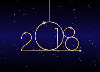 Obraz na płótnie Canvas 2018 Happy New Year with gold texture, modern style, vector isolated or blue galaxy background, elements for calendar and greetings card or celebration themed invitations
