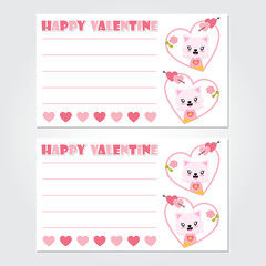 Cute cat girl in pinkn heart frame vector cartoon illustration for Happy Valentine card design, postcard, and wallpaper