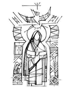 Virgin Mary, Holy Spirit and religious Christian symbols