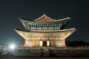 Seoul, South Korea - September 29, 2016 : Gyeongbokgung Gyeonghoeru in the palace in Seoul at Night, South Korea.