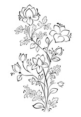 Vector floral pattern. Decorative flower on the stem. Contour on white background. Coloring