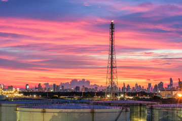 Oil and gas industry - refinery factory - petrochemical plant at twilight