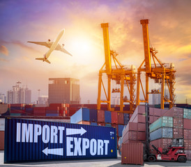Industrial Container Cargo freight ship with working crane bridge for Logistic Import Export...