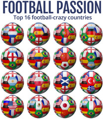 World Football Soccer Poster - Infographic Showing the Top 16 Football Crazy Countries