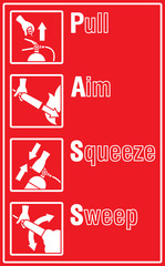 How to use a Fire Extinguisher Label, Fire extinguisher basic using guide label in vector illustration bold icon style