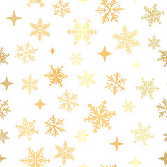 Snowflakes seamless pattern. Snow falls background. Symbol winter, Merry Christmas holiday, Happy New Year celebration Vector illustration