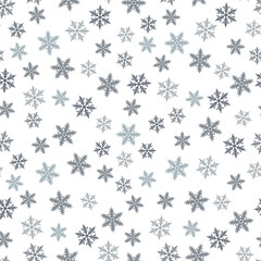 Snowflakes seamless pattern. Snow falls background. Symbol winter, Merry Christmas holiday, Happy New Year celebration Vector illustration