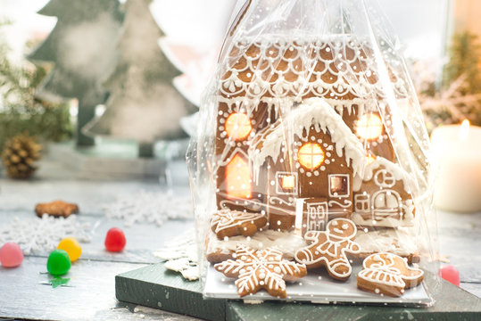 Beautiful background with gingerbread house