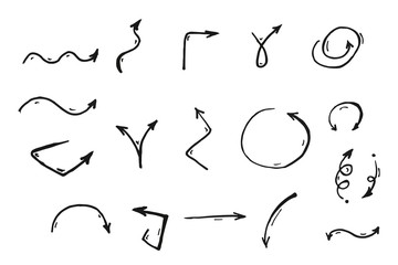 Arrows hand drawn set Isolated on white background. Vector illustration.