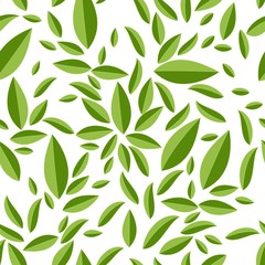 Seamless geometric pattern,  green leaves on white background, stripes abstract template, vector illustration