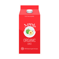 Red apple juice box package with solid and flat color design style.