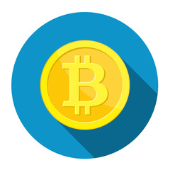 Golden coin with bitcoin sign.