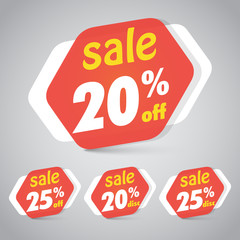 Sale Sticker Tag for Marketing Retail Element Design with 20% 25% Off. Vector Illustration.