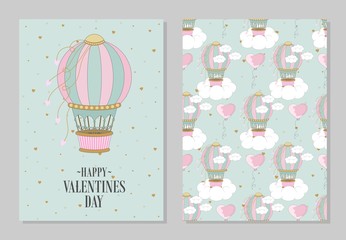 Set of romantic greeting cards happy Valentine's day. Balloons, and decals. Vector illustration.