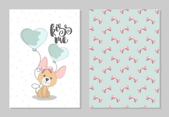 Greeting card set for Valentine's Day with a cute dog. Labels. Vector illustration.